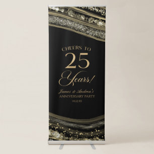 Black Gold Agate 25th Wedding Anniversary Party Retractable Banner