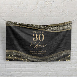 Black Gold Agate 30th Wedding Anniversary Party Banner