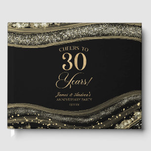 Black Gold Agate 30th Wedding Anniversary Party Guest Book