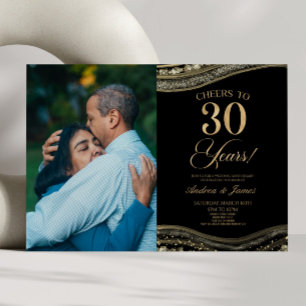 Black Gold Agate 30th Wedding Anniversary Party Invitation