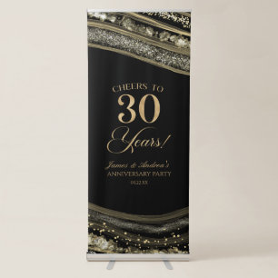 Black Gold Agate 30th Wedding Anniversary Party Retractable Banner