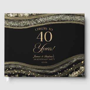 Black Gold Agate 40th Wedding Anniversary Party Guest Book