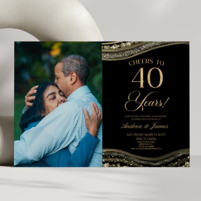 Black Gold Agate 40th Wedding Anniversary Party Invitation (Creator Uploaded)