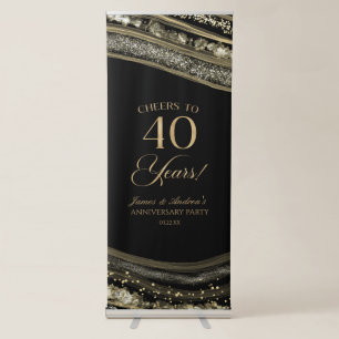 Black Gold Agate 40th Wedding Anniversary Party Retractable Banner