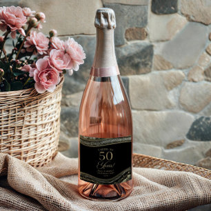 Black Gold Agate 50th Wedding Anniversary Party Sparkling Wine Label