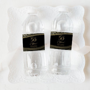 Black Gold Agate 50th Wedding Anniversary Party Water Bottle Label