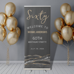 Black Gold Agate 60th Birthday Party Welcome Retractable Banner
