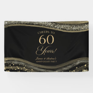 Black Gold Agate 60th Wedding Anniversary Party Banner