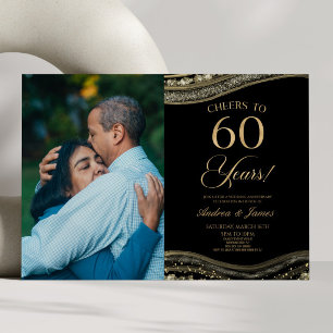 Black Gold Agate 60th Wedding Anniversary Party Invitation