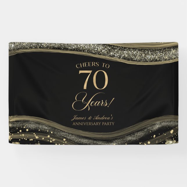Black Gold Agate 70th Wedding Anniversary Party Banner (Horizontal)