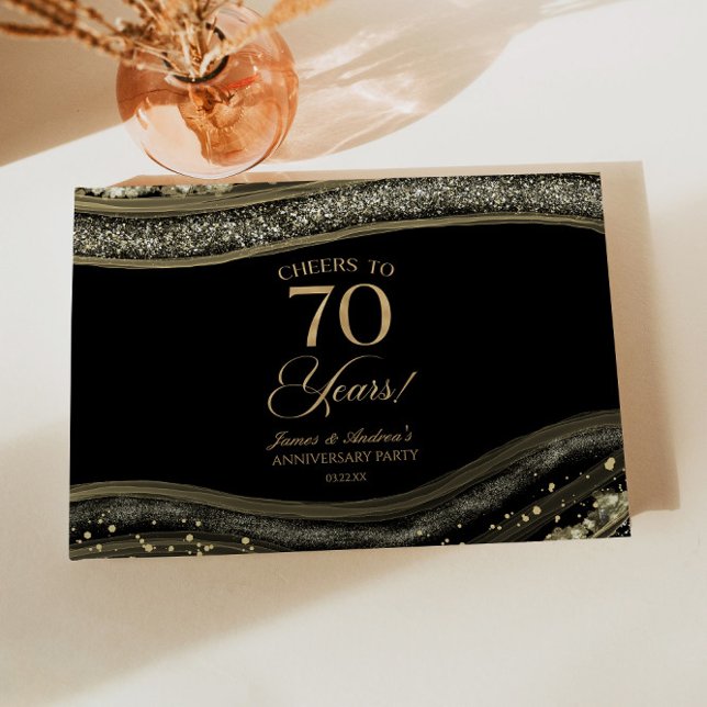Black Gold Agate 70th Wedding Anniversary Party Guest Book (Creator Uploaded)