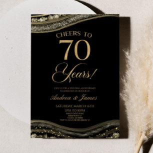 Black Gold Agate 70th Wedding Anniversary Party Invitation