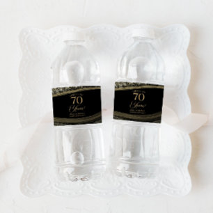 Black Gold Agate 70th Wedding Anniversary Party Water Bottle Label