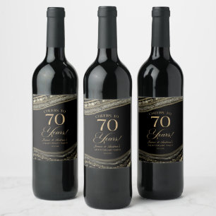 Black Gold Agate 70th Wedding Anniversary Party Wine Label
