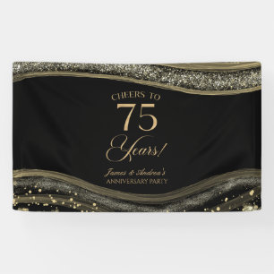 Black Gold Agate 75th Wedding Anniversary Party Banner