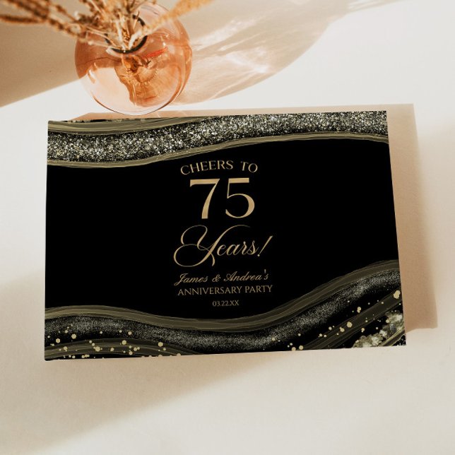 Black Gold Agate 75th Wedding Anniversary Party Guest Book (Creator Uploaded)