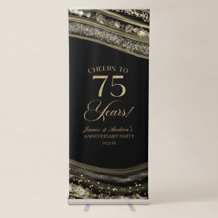 Black Gold Agate 75th Wedding Anniversary Party Retractable Banner