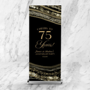 Black Gold Agate 75th Wedding Anniversary Party Retractable Banner