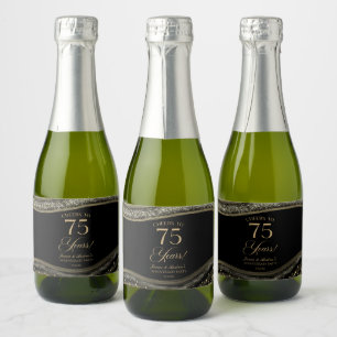 Black Gold Agate 75th Wedding Anniversary Party Sparkling Wine Label