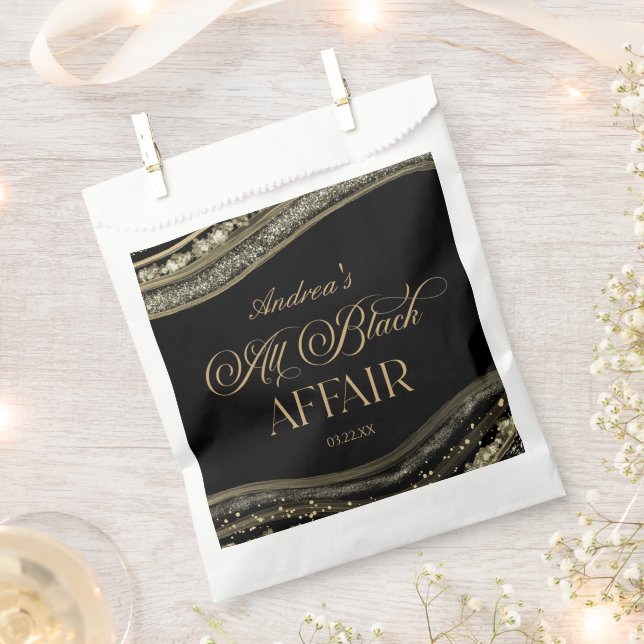 Black Gold Agate All Black Affair Birthday Party Favour Bags (Clipped)