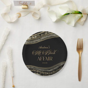 Black Gold Agate All Black Affair Birthday Party Paper Plate