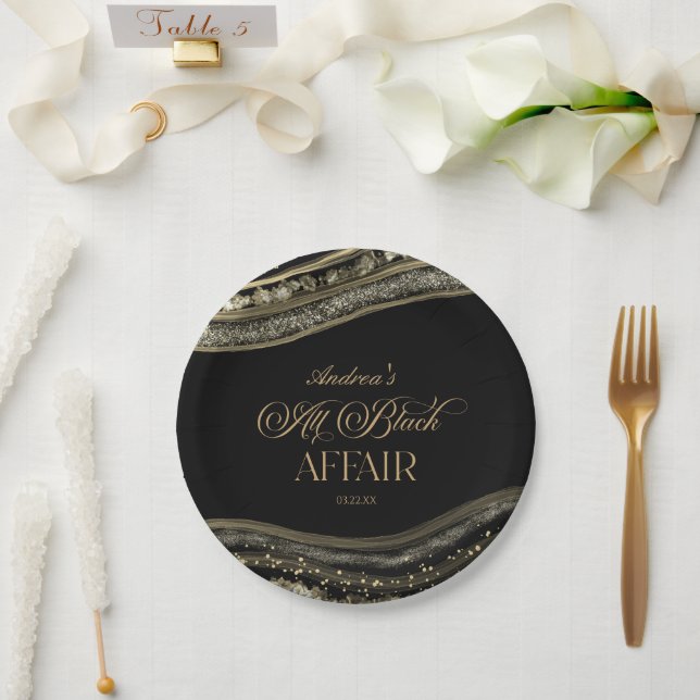 Black Gold Agate All Black Affair Birthday Party Paper Plate (Wedding)