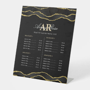 Black & Gold Agate Beauty Salon Price List Pedestal Sign