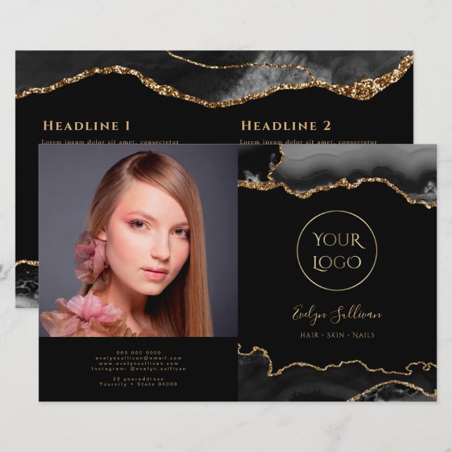 black gold agate bifold brochure (Front/Back)