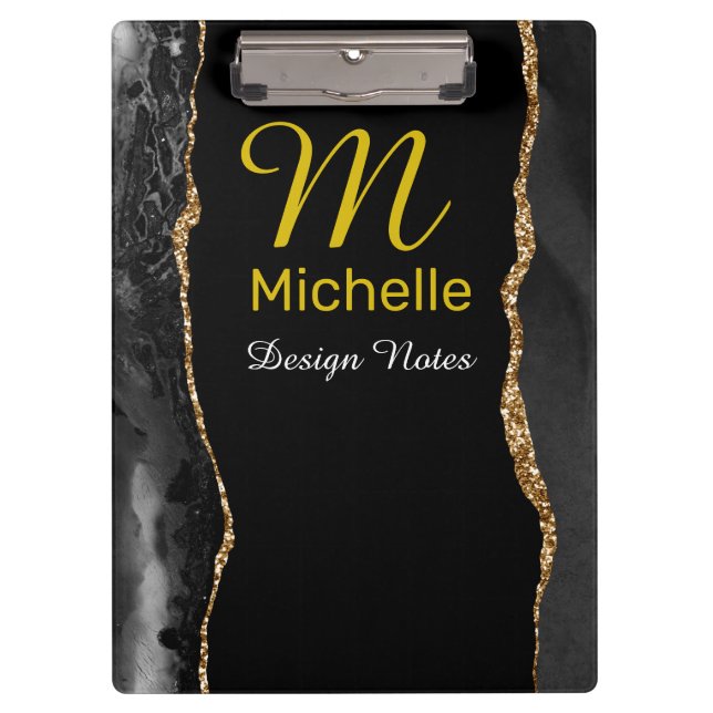 Black & Gold Agate Clipboard (Front)