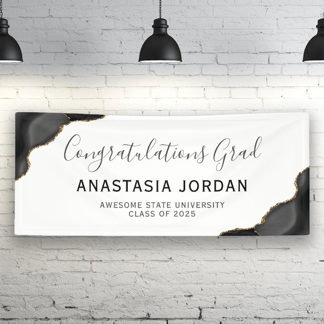 Black Gold Agate Congratulations Graduation Banner (Creator Uploaded)