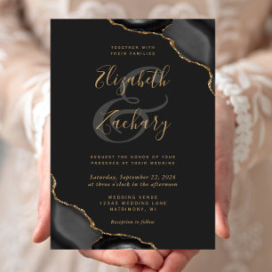 Black Gold Agate Corners Dark Wedding Invitation