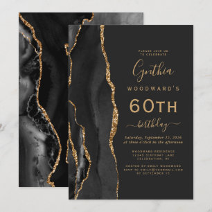 Black Gold Agate Dark 60th Birthday Party Invitation