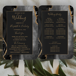 Black Gold Agate Dark Wedding Program Hand Fan