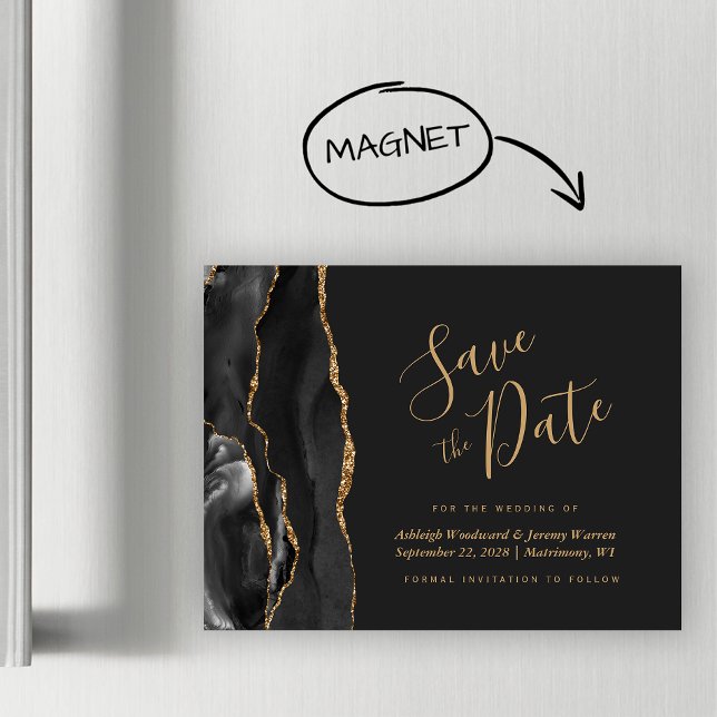 Black Gold Agate Dark Wedding Save the Date Magnet (Creator Uploaded)