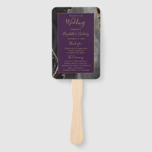 Black Gold Agate Deep Purple Wedding Program Hand Fan