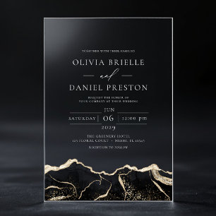 Black Gold Agate Elegant Modern Wedding Acrylic Invitations
