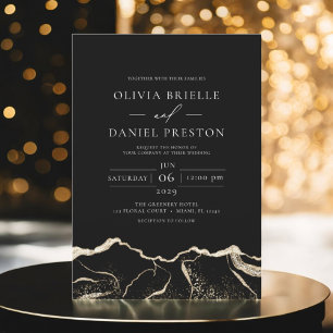 Black Gold Agate Elegant Modern Wedding Invitation