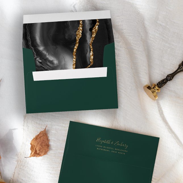 Black Gold Agate Emerald Green Wedding Envelope (Creator Uploaded)