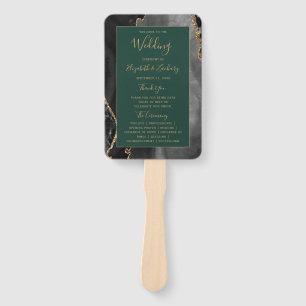 Black Gold Agate Emerald Green Wedding Program Hand Fan