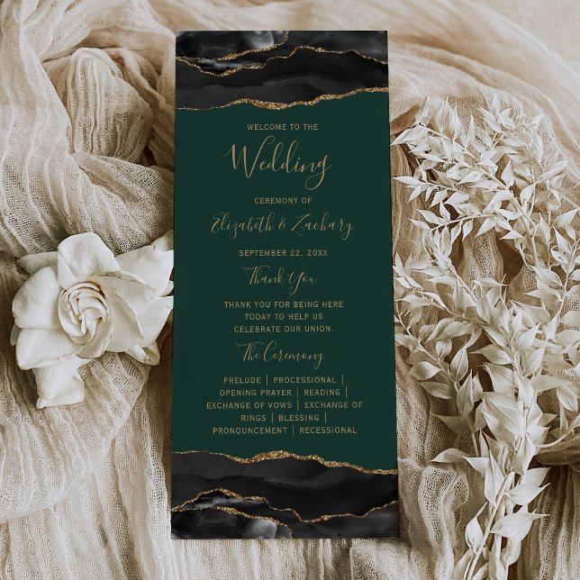 Black Gold Agate Emerald Green Wedding Programme (Creator Uploaded)