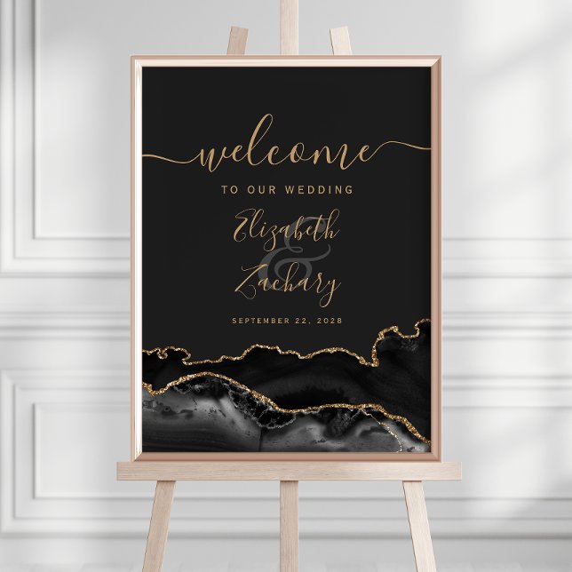 Black Gold Agate Geode 18x24 Wedding Welcome Poster (Creator Uploaded)