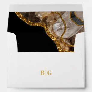 Black & Gold Agate Geode 5x7 Wedding Invitation Envelope