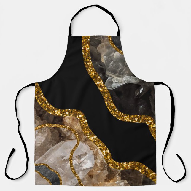 Black & Gold Agate Geode Glitter Apron (Front)