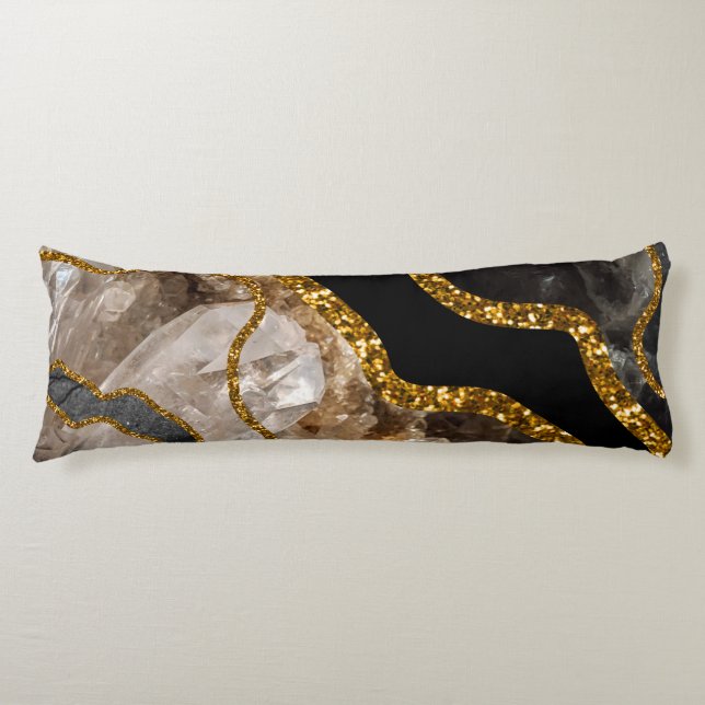 Black & Gold Agate Geode Glitter Body Cushion (Front)