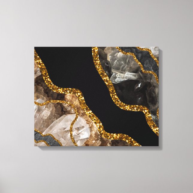 Black & Gold Agate Geode Glitter Canvas Print (Front)