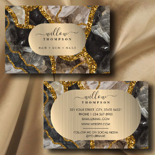 Black & Gold Agate Geode Glitter Marble Business Card