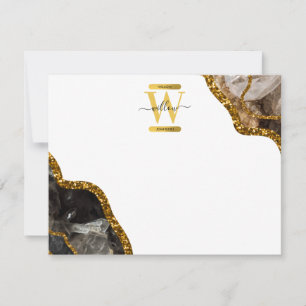 Black & Gold Agate Geode Glitter Monogram Card