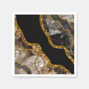 Black & Gold Agate Geode Glitter Napkin