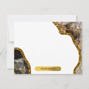 Black & Gold Agate Geode Glitter Stationery Card