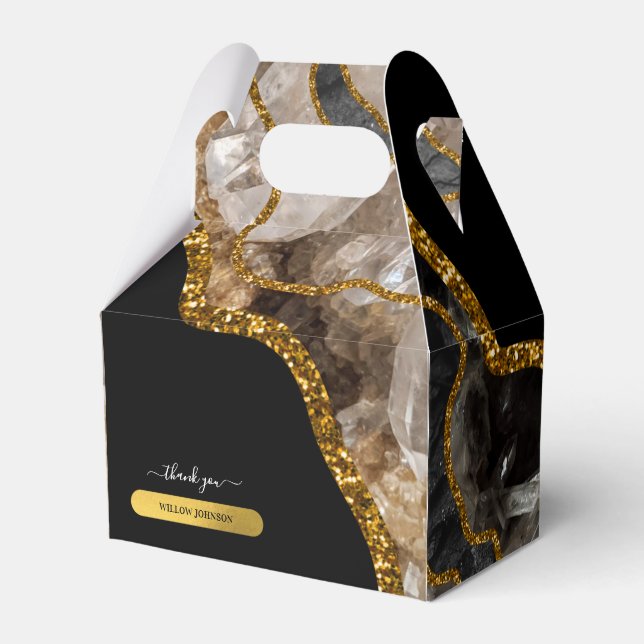 Black & Gold Agate Geode Glitter Thank You Favour Box (Front Side)
